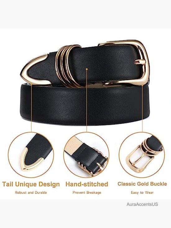 Faux Leather Belt with Gold Buckle Elegant Ladies Waist Belt for Jeans main image 7